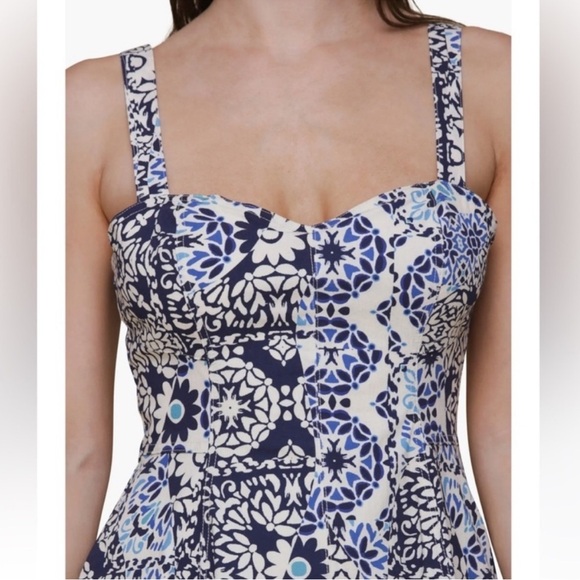 Avec Les Filles Sweetheart Neck Mini Sundress in Blue and White size 8 - Picture 11 of 13